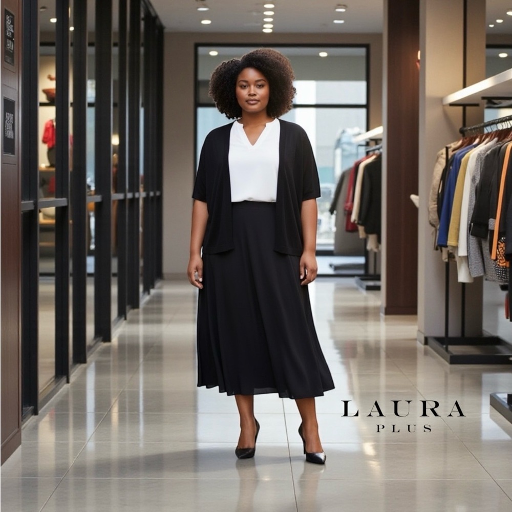 Laura Plus 14+ / Plus Size Black Open Front Short Sleeve Cardigan / 3X